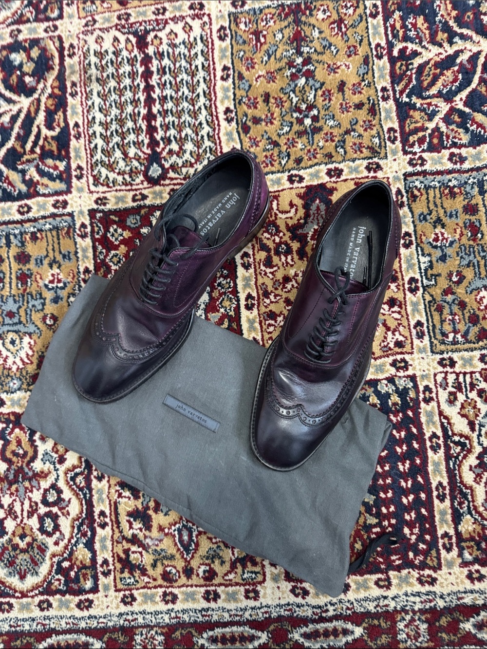 John Varvatos Men’s Purple Leather Wingtip Derbys